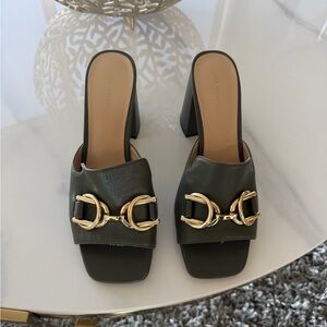 Ann Taylor Black Mules with Gold Buckles